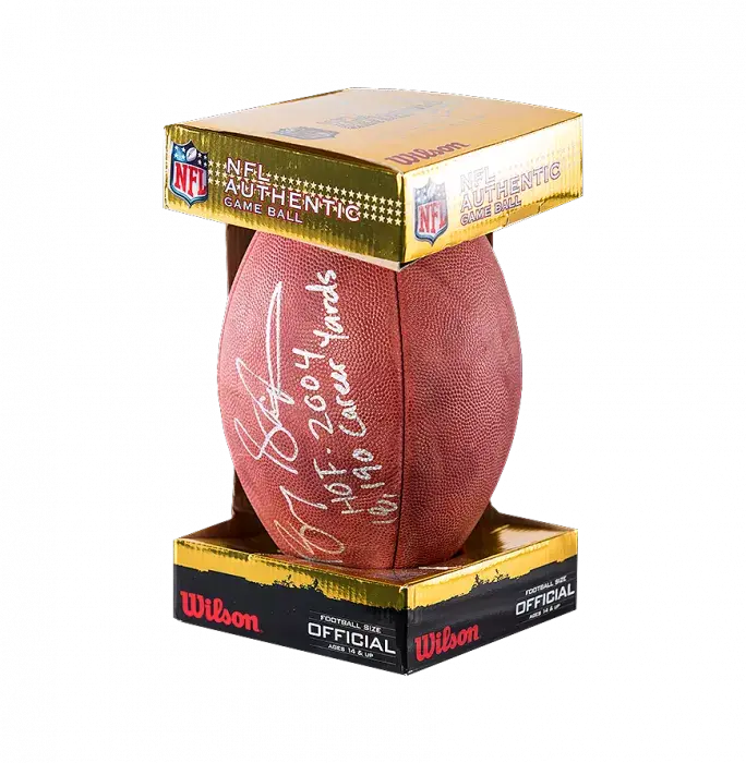 Barry Sanders Signed Official NFL Duke Football: "HOF 2004 18 190 Career Yards" Inscription