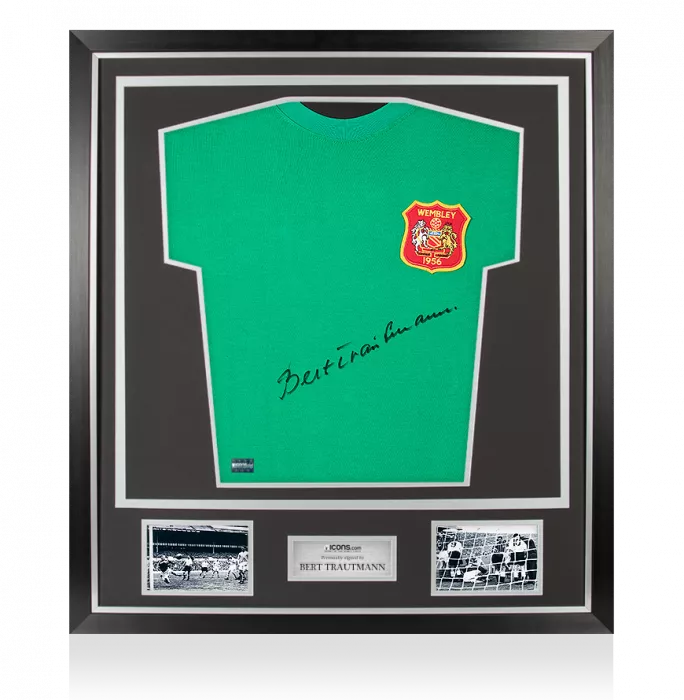 Bert Trautmann Signed Retro Manchester City Goalkeeper Shirt In Classic Frame: 1956 FA Cup Final Special Edition