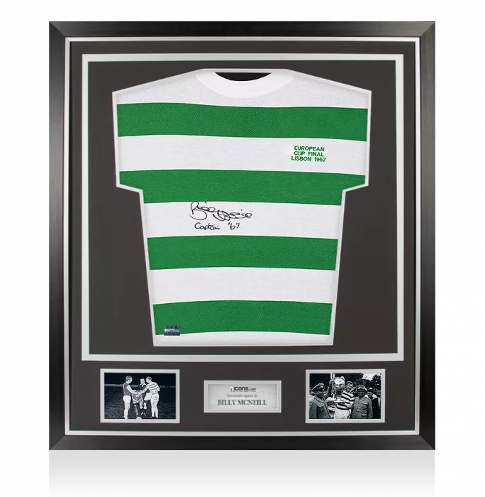 Billy McNeill Front Signed Retro Celtic Home Shirt In Classic Frame