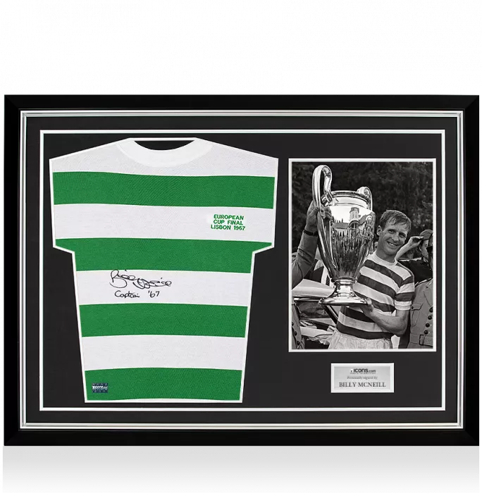 Billy McNeill Front Signed Retro Celtic Home Shirt In Hero Frame: Option 1