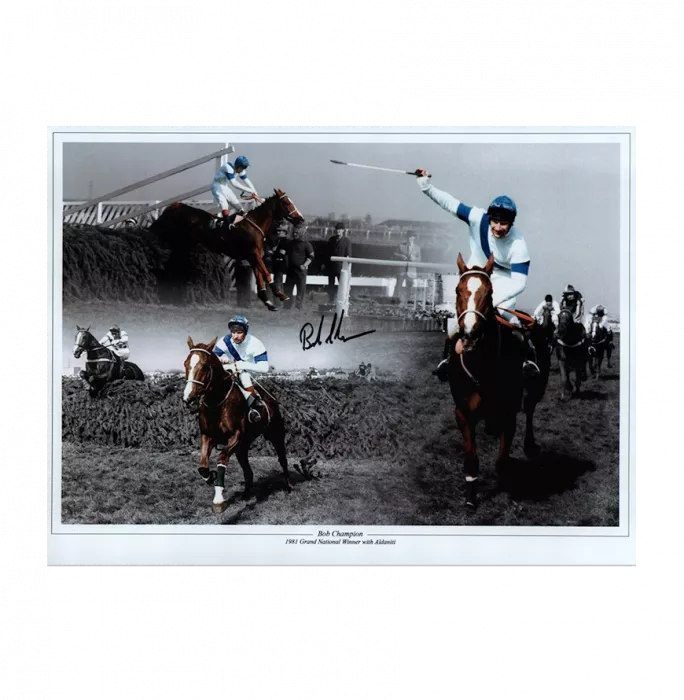 Bob Champion Signed Photo: 1981 Grand National Winner In Black Wooden Frame