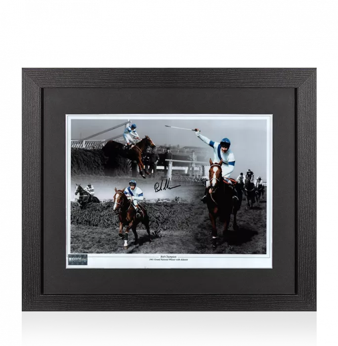 Bob Champion Signed Photo: 1981 Grand National Winner In Black Wooden Frame