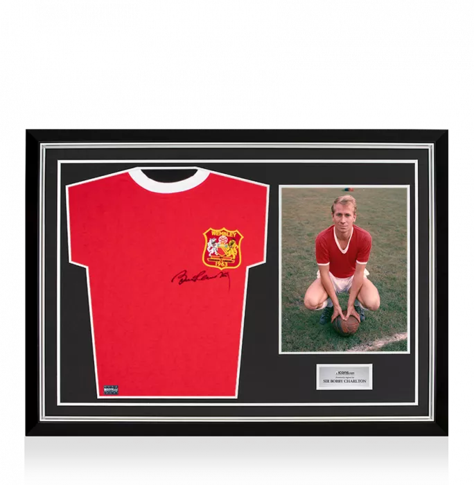 Bobby Charlton Front Signed Manchester United Home Shirt: 1963 FA Cup Final Edition In Hero Frame: Option 1