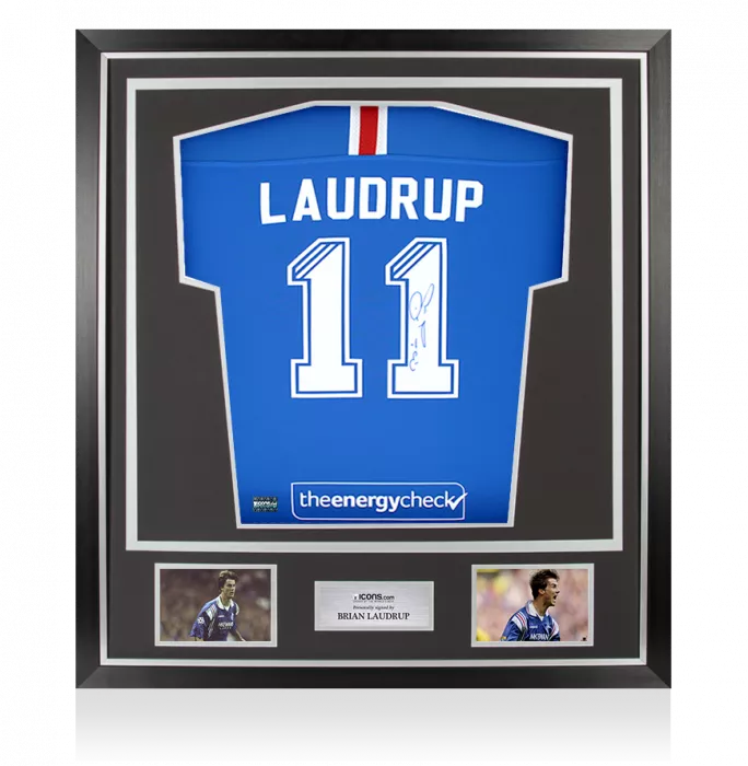 Brian Laudrup Back Signed Rangers 2020-21 Home Shirt - Signed on Right Hand Number In Classic Frame