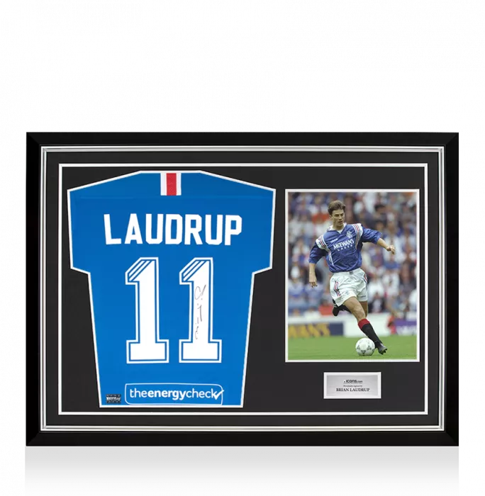 Brian Laudrup Back Signed Rangers 2020-21 Home Shirt In Hero Frame: Option 1