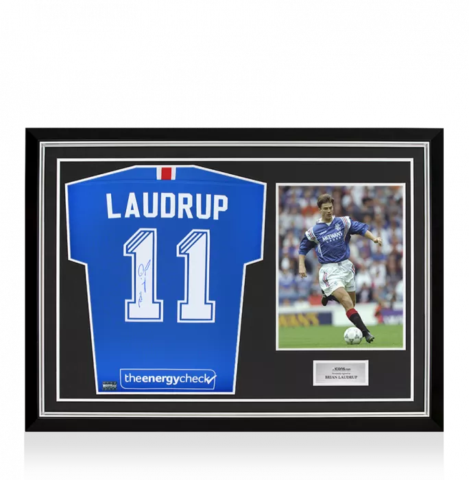 Brian Laudrup Back Signed Rangers FC 2019-20 Home Shirt In Hero Frame: Option 1