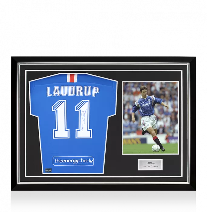 Brian Laudrup Back Signed Rangers FC 2020-21 Home Shirt In Hero Frame: Option 1