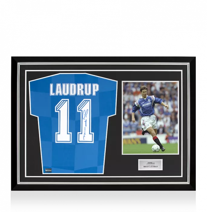 Brian Laudrup Back Signed Rangers Home Shirt In Hero Frame: Option 1
