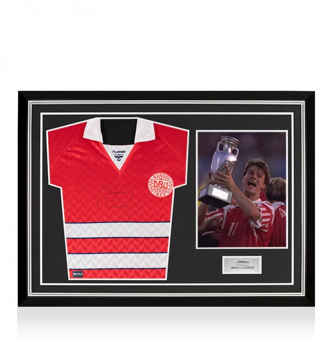 Brian Laudrup Front Signed Denmark 1988-90 Home Shirt In Hero Frame: Option 1