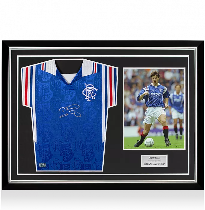 Brian Laudrup Front Signed Rangers Home Shirt In Hero Frame: Option 2