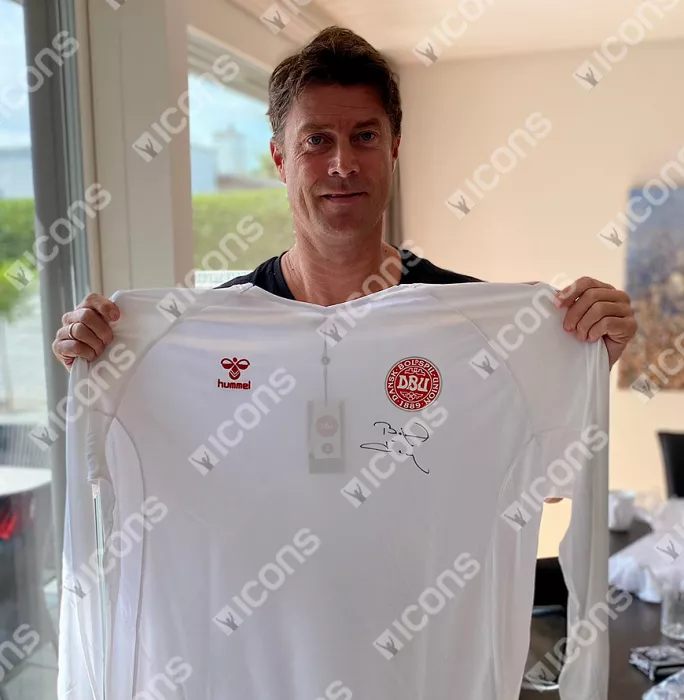 Brian Laudrup & Michael Laudrup Front Signed Denmark 2020-21 Away Shirt In Classic Frame