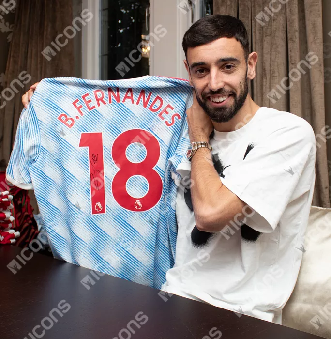Bruno Fernandes Back Signed Manchester United 2021-22 Away Shirt In Hero Frame: Option 1