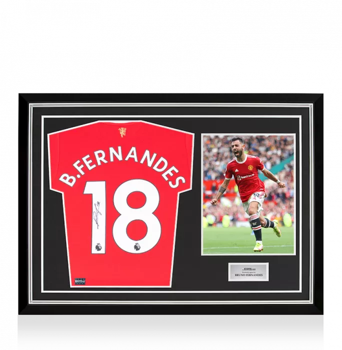 Bruno Fernandes Back Signed Manchester United 2021-22 Home Shirt In Hero Frame: Option 1
