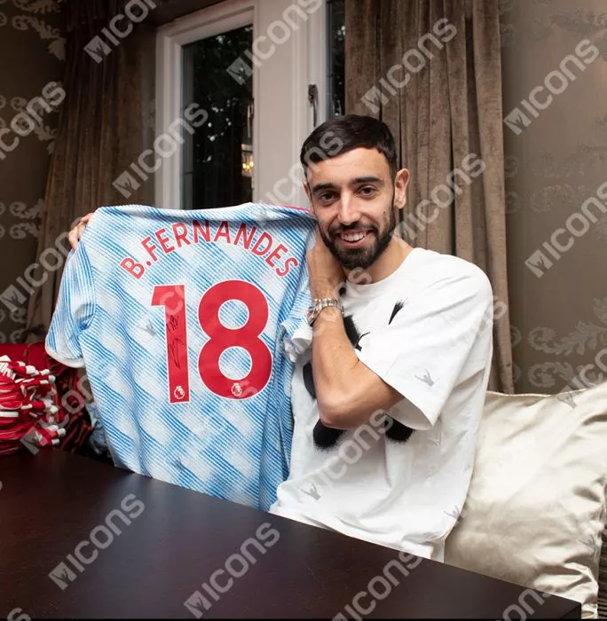 Bruno Fernandes Back Signed Manchester United 2021-22 Away Shirt In Classic Frame