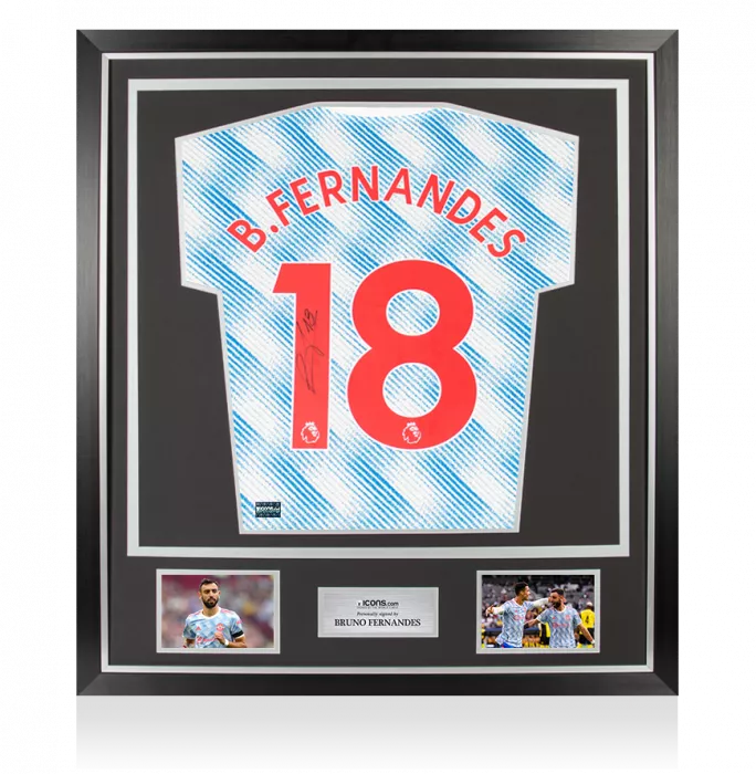 Bruno Fernandes Back Signed Manchester United 2021-22 Away Shirt In Classic Frame