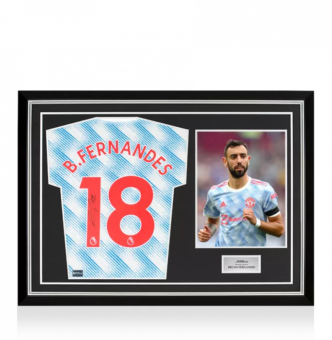 Bruno Fernandes Back Signed Manchester United 2021-22 Away Shirt In Hero Frame: Option 1