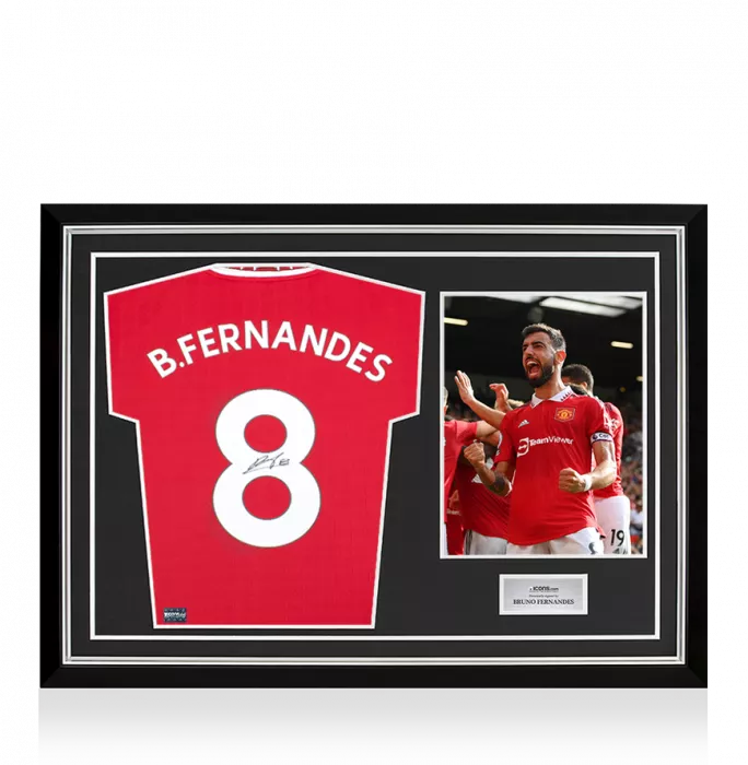 Bruno Fernandes Back Signed Manchester United 2022-23 Home Shirt In Hero Frame: Option 1