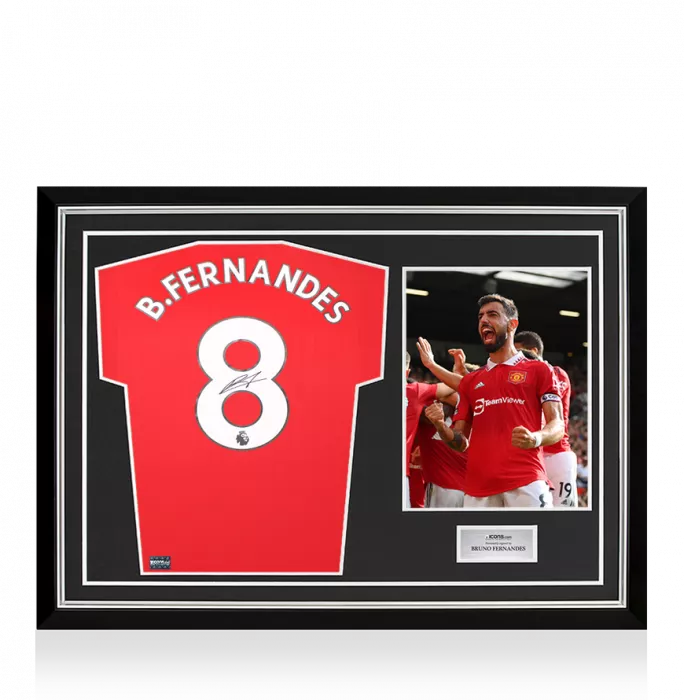 Bruno Fernandes Back Signed Manchester United 2022-23 Home Shirt In Hero Frame: Option 1