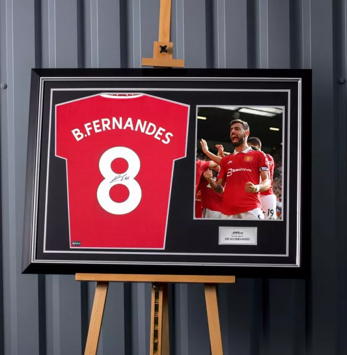 Bruno Fernandes Back Signed Manchester United 2022-23 Home Shirt With Fan Style Number In Hero Frame: Option 1