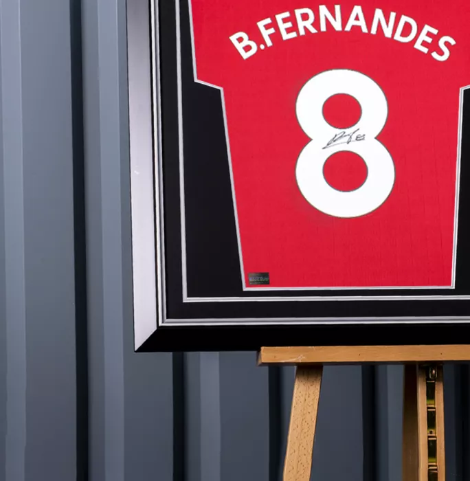 Bruno Fernandes Back Signed Manchester United 2022-23 Home Shirt With Fan Style Number In Hero Frame: Option 1