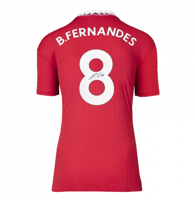 Bruno Fernandes Back Signed Manchester United 2022-23 Home Shirt With Fan Style Number In Hero Frame: Option 1