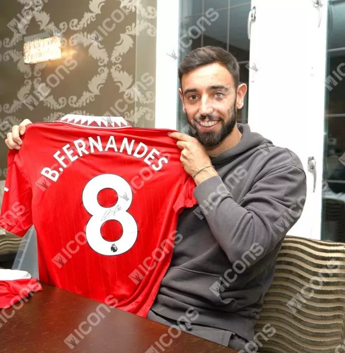 Bruno Fernandes Back Signed Manchester United 2022-23 Home Shirt In Classic Frame