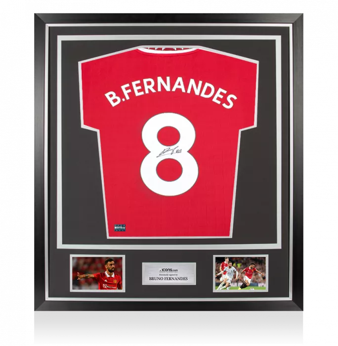 Bruno Fernandes Back Signed Manchester United 2022-23 Home Shirt In Classic Frame