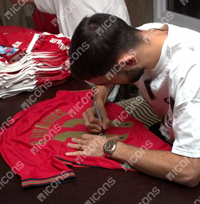 Bruno Fernandes Back Signed Portugal 2020-21 Home Shirt In Classic Frame