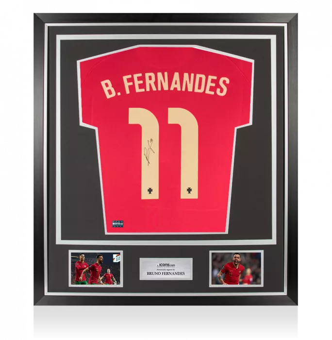 Bruno Fernandes Back Signed Portugal 2020-21 Home Shirt In Classic Frame