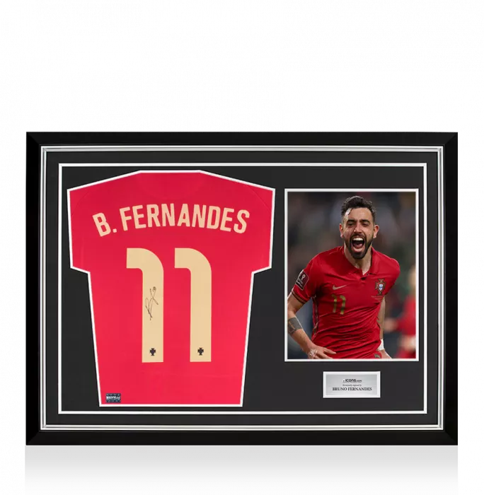 Bruno Fernandes Back Signed Portugal 2020-21 Home Shirt In Hero Frame: Option 1