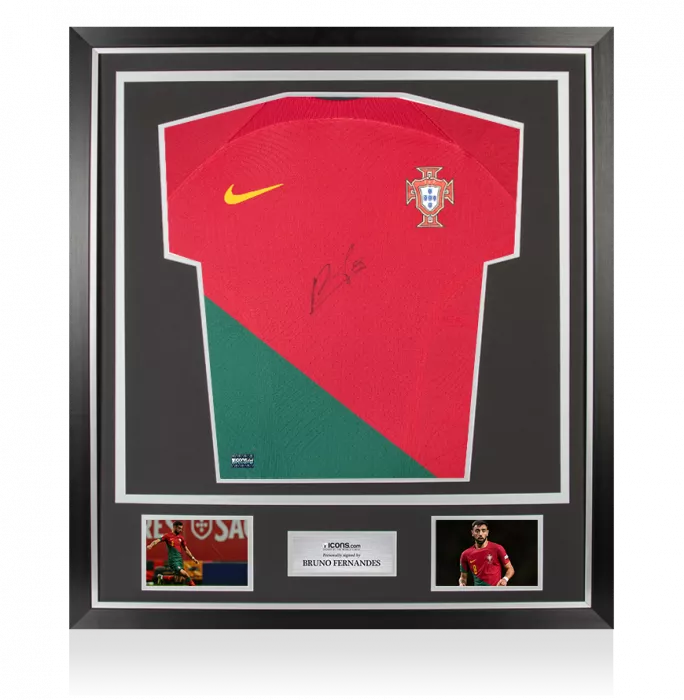 Bruno Fernandes Front Signed Authentic Portugal 2022 Home Shirt In Hero Frame: Option 1