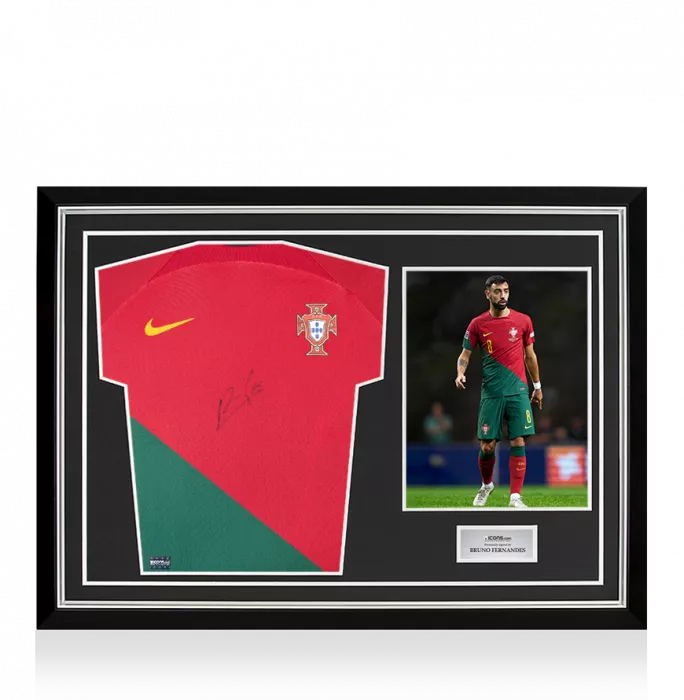 Bruno Fernandes Front Signed Authentic Portugal 2022 Home Shirt In Classic Frame