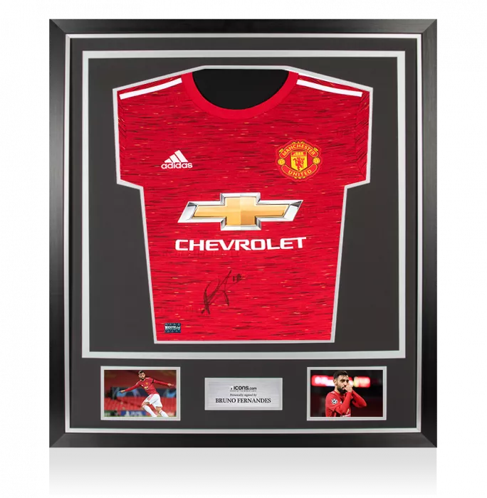 Bruno Fernandes Front Signed Manchester United 2020-21 Home Shirt In Classic Frame