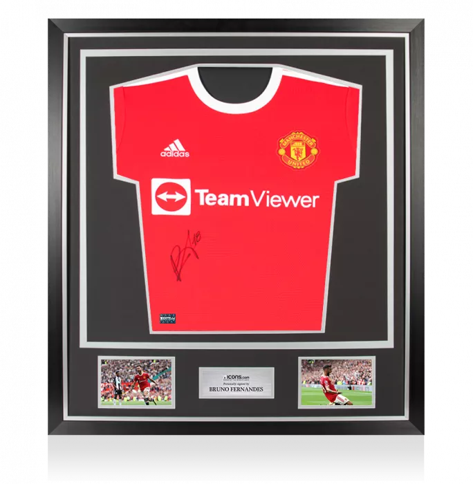 Bruno Fernandes Front Signed Manchester United 2021-22 Home Shirt In Classic Frame