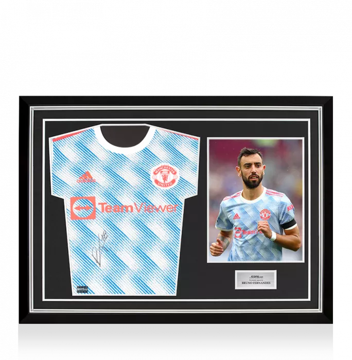 Bruno Fernandes Front Signed Manchester United 2021-22 Away Shirt In Hero Frame: Option 1