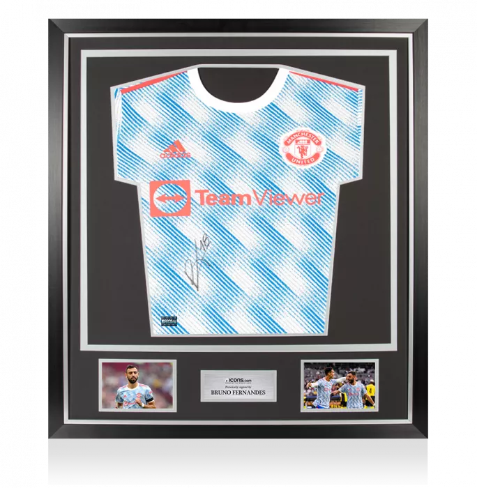 Bruno Fernandes Front Signed Manchester United 2021-22 Away Shirt In Classic Frame