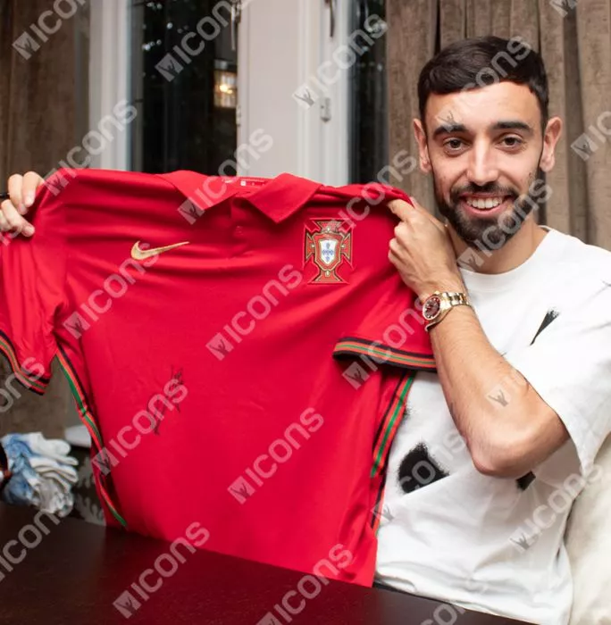 Bruno Fernandes Front Signed Portugal 2020-21 Home Shirt In Deluxe Packaging