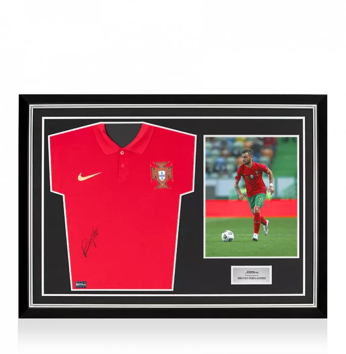 Bruno Fernandes Front Signed Portugal 2020-21 Home Shirt In Hero Frame: Option 1