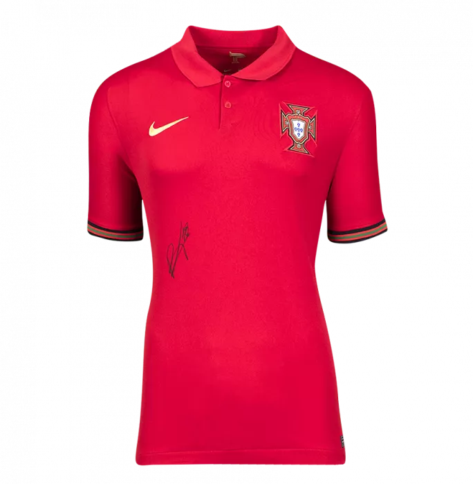 Bruno Fernandes Front Signed Portugal 2020-21 Home Shirt In Classic Frame