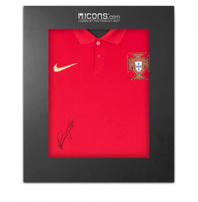 Bruno Fernandes Front Signed Portugal 2020-21 Home Shirt In Deluxe Packaging