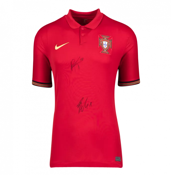 Bruno Fernandes & Joao Felix Signed Portugal 2020-21 Home Shirt: Fernandes "18" Edition In Hero Frame: Option 1