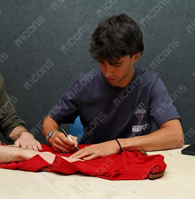 Bruno Fernandes & Joao Felix Signed Portugal 2020-21 Home Shirt: Fernandes "18" Edition In Hero Frame: Option 1