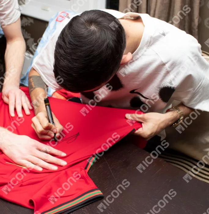 Bruno Fernandes & Joao Felix Signed Portugal 2020-21 Home Shirt: Fernandes "18" Edition In Classic Frame