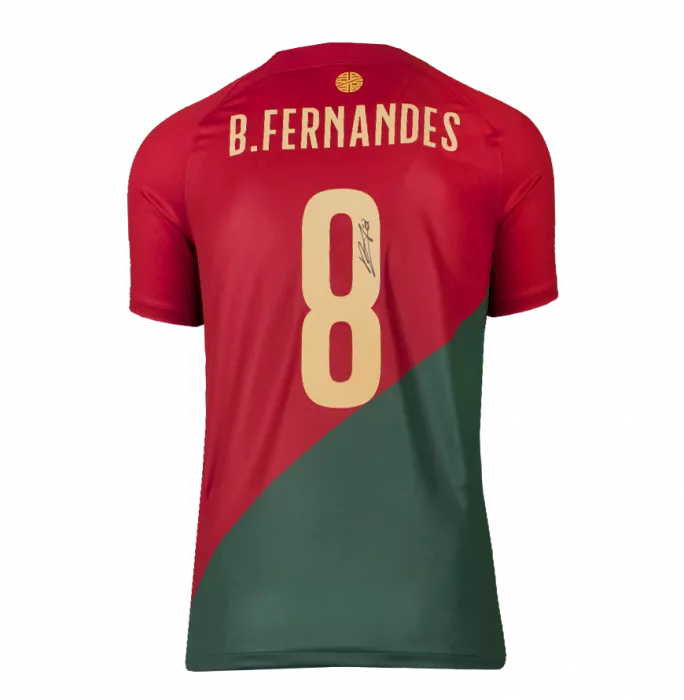 Bruno Fernandes Official 2022 FIFA World Cup™ Back Signed And Framed Portugal 2022-23 Home Shirt With Fan Style Numbers