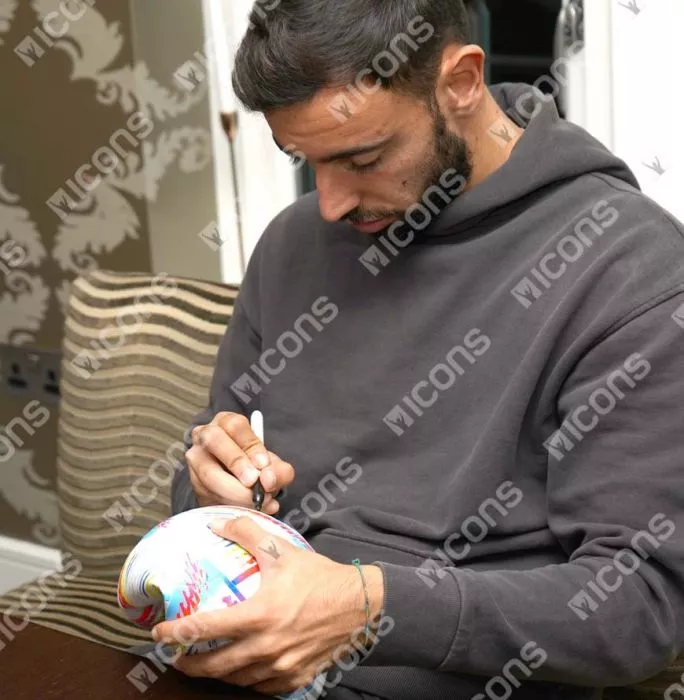 Bruno Fernandes Official 2022 FIFA World Cup™ Signed Football In Acrylic Case