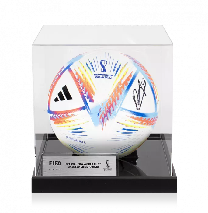 Bruno Fernandes Official 2022 FIFA World Cup™ Signed Football In Acrylic Case