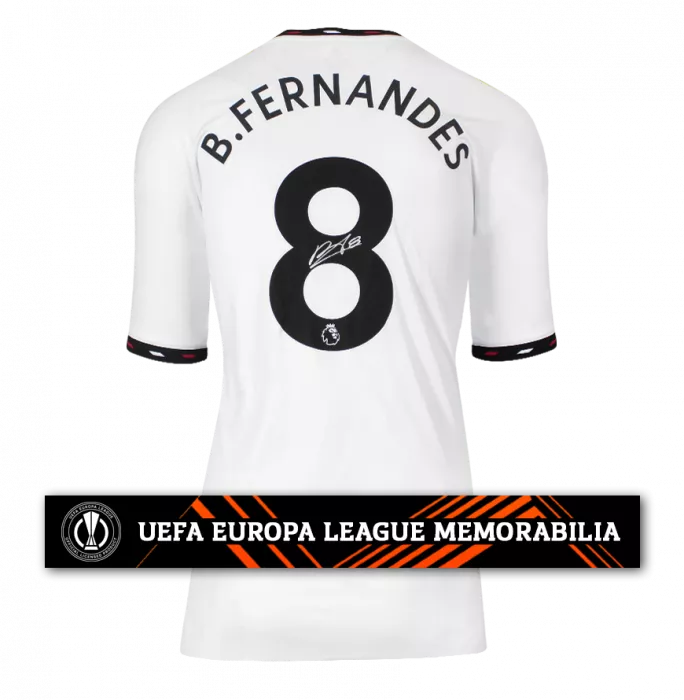 Bruno Fernandes Official UEFA Europa League Back Signed Manchester United 2022-23 Away Shirt