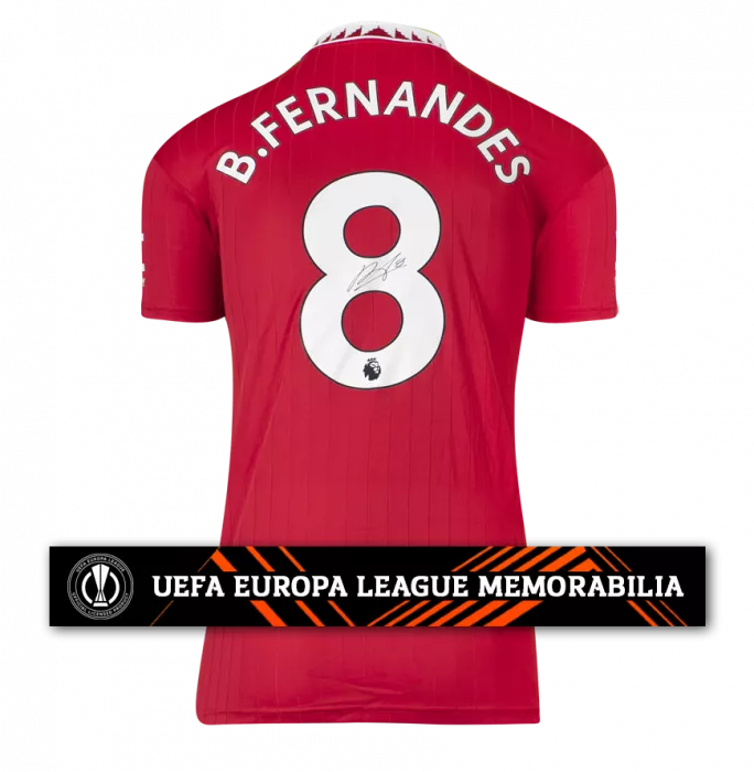 Bruno Fernandes Official UEFA Europa League Back Signed Manchester United 2022-23 Home Shirt