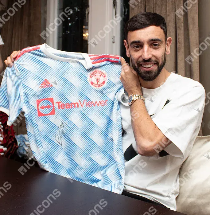 Bruno Fernandes Official UEFA Europa League Front Signed Manchester United 2021-22 Away Shirt