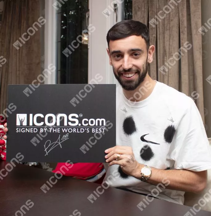 Bruno Fernandes Official UEFA Europa League Signed Manchester United 2021-22 Home Shirt With Fan Style Numbers